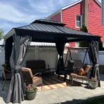 PURPLE LEAF 10X14 Patio Gazebo for Backyard Grey Hardtop Galvanized Steel Roof Awning with Upgrade Curtain - Image 2
