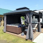 PURPLE LEAF 10X14 Patio Gazebo for Backyard Grey Hardtop Galvanized Steel Roof Awning with Upgrade Curtain - Image 11