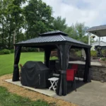PURPLE LEAF 10X14 Patio Gazebo for Backyard Grey Hardtop Galvanized Steel Roof Awning with Upgrade Curtain - Image 3