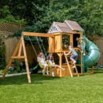 KidKraft Laurel Retreat Multi-Level Clubhouse Swing Set with Two Slides and Two Swings - Image 2