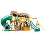 KidKraft Adventure Bend Two-Story Wood Swing Set with Clubhouse, Triple Slide, and Acrobar - Image 2