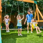 KidKraft Adventure Bend Two-Story Wood Swing Set with Clubhouse, Triple Slide, and Acrobar - Image 3