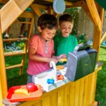KidKraft Adventure Bend Two-Story Wood Swing Set with Clubhouse, Triple Slide, and Acrobar - Image 15