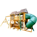 KidKraft Adventure Bend Two-Story Wood Swing Set with Clubhouse, Triple Slide, and Acrobar - Image 20