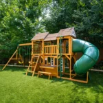 KidKraft Adventure Bend Two-Story Wood Swing Set with Clubhouse, Triple Slide, and Acrobar - Image 4
