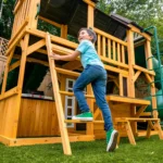KidKraft Adventure Bend Two-Story Wood Swing Set with Clubhouse, Triple Slide, and Acrobar - Image 6