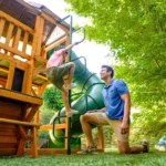 KidKraft Adventure Bend Two-Story Wood Swing Set with Clubhouse, Triple Slide, and Acrobar - Image 9