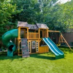 KidKraft Adventure Bend Two-Story Wood Swing Set with Clubhouse, Triple Slide, and Acrobar - Image 10