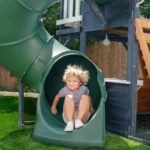 KidKraft Cozy Escape Navy Two-Story Wood Playhouse with Tube Slide and Clubhouse - Image 2