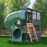 KidKraft Cozy Escape Navy Two-Story Wood Playhouse with Tube Slide and Clubhouse - Image 4