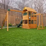 KidKraft Overland Heights Wood Swing Set with Monkey Bars, Double Wave Slide, and Play Kitchen - Image 2