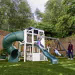 Wrangler Way Wooden Swing Set / Playset with Playhouse, 2 Slides and 3 Swings - Image 2