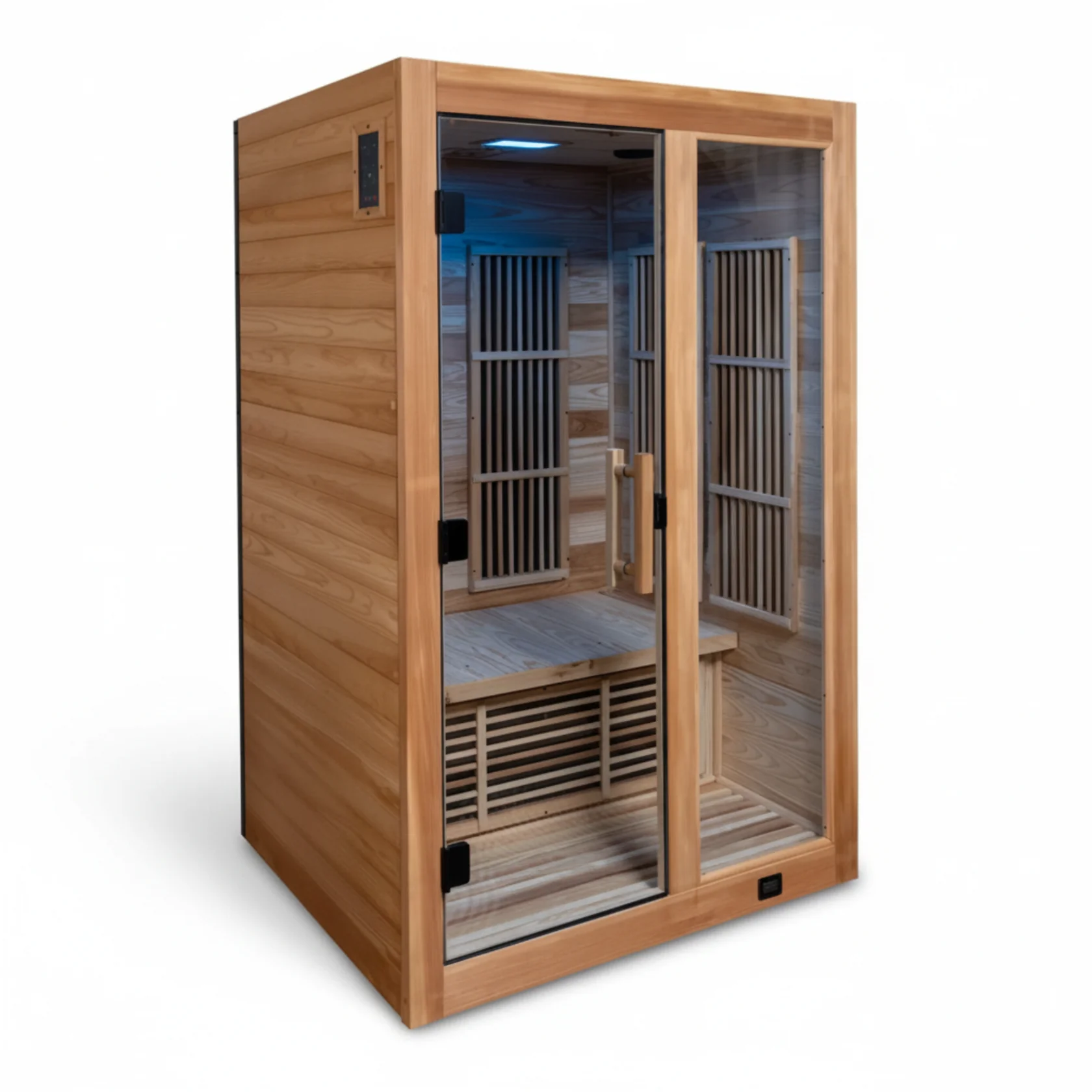 p68-i0.webp Rylan 2-Person Cedar Wood Indoor Infrared Sauna with Red Light Therapy and Chromotherapy - Image 1