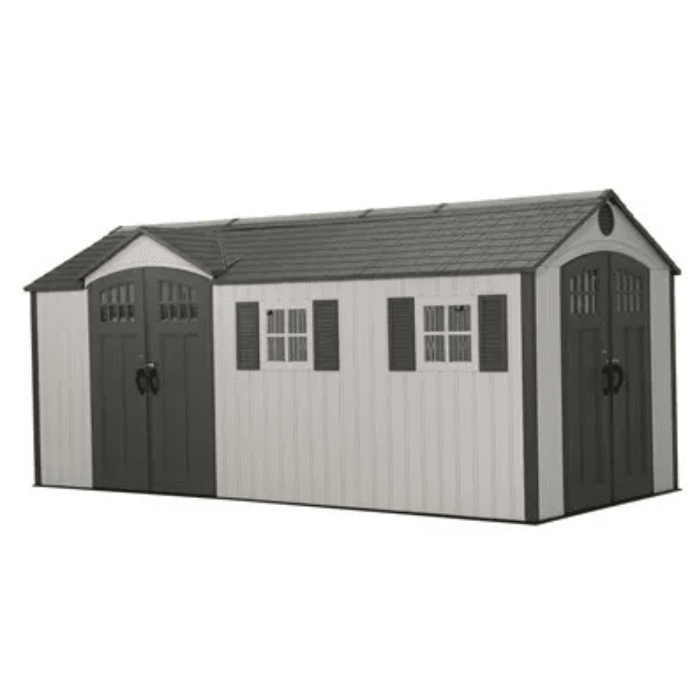 welt-product-252-image-1.png Lifetime 8′ x 17.5′ Outdoor Storage Shed Dual Entry, Tan - Image 1