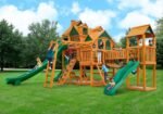 Gorilla Playsets Empire Extreme Wooden Swing Set with Monkey Bars, Clatter Bridge, Tower, and 3 Slides - Image 2