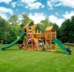 Gorilla Playsets Mountaineer Treehouse Wooden Swing Set with Tube Slide, Rope Ladder, and Sandbox - Image 2