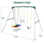 9.5′ Heavy Duty Metal Swing Set with Belt Swing, Trapeze Bar - Image 3