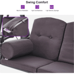 PURPLE LEAF 3-seat Outdoor Patio Porch Swing Adjustable Backrest, Cushions and Pillow Included - Image 4