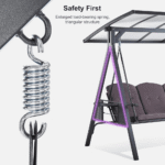 PURPLE LEAF 3-seat Outdoor Patio Porch Swing Adjustable Backrest, Cushions and Pillow Included - Image 5
