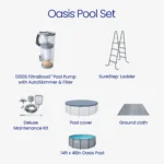 Funsicle Oasis Above Ground Metal Frame Swimming Pool Set – with FB1200S AutoSkimmer Pump, Ladder, Cover, Cloth & Deluxe Maint. Kit, 14′ x 48″, Round, Gray - Image 4