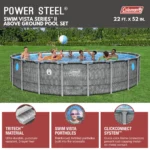 Coleman Power Steel 22’x52” Metal Frame Above Ground Pool w/ Pump, Ladder, & Cover, Gray - Image 9