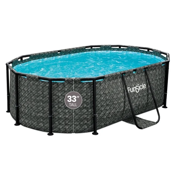 Funsicle 9’10” Oasis Designer Above Ground Pool with Pump, Oval Frame, Dark Herringbone
